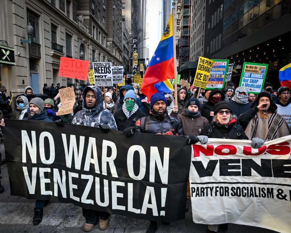 Hundreds rally in Times Square denouncing the U.S. strike on Venezuela as war crime