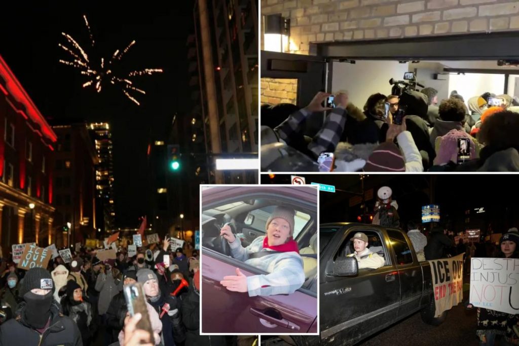 Minneapolis protesters surround Hilton Canopy Hotel believed holding federal agents after Renee Nicole Good ICE shooting Minneapolis protesters surround Hilton Canopy Hotel believed holding federal agents after Renee Nicole Good ICE shooting