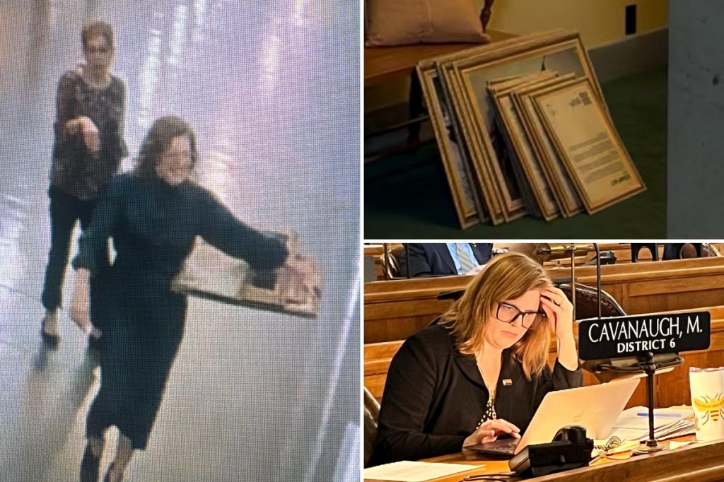 Nebraska state Senator Machaela Cavanaugh caught removing founding fathers portrats from Capitol