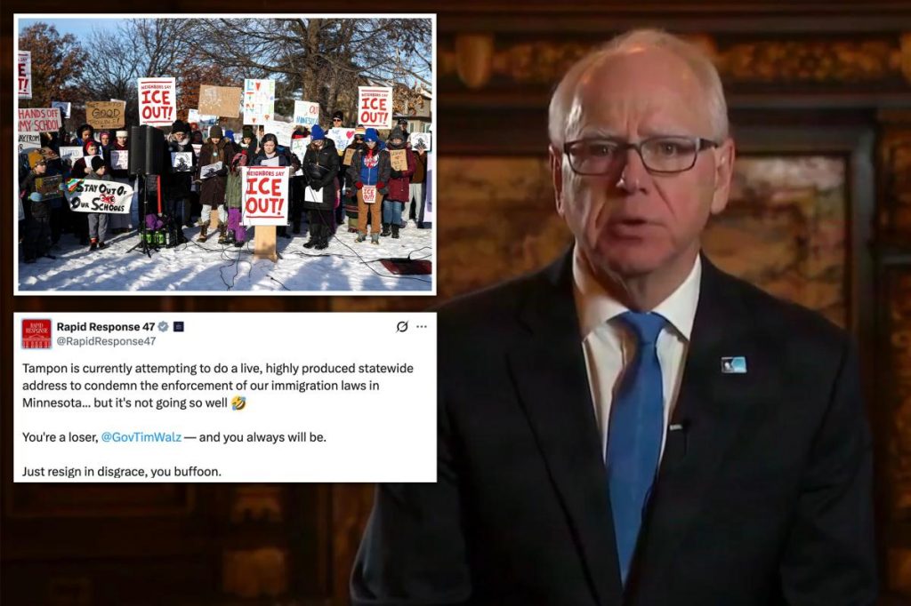 White House mocks Tim Walz after he tells Minnesotans to keep filming ICE agents in glitchy primetime address: ‘Just resign’