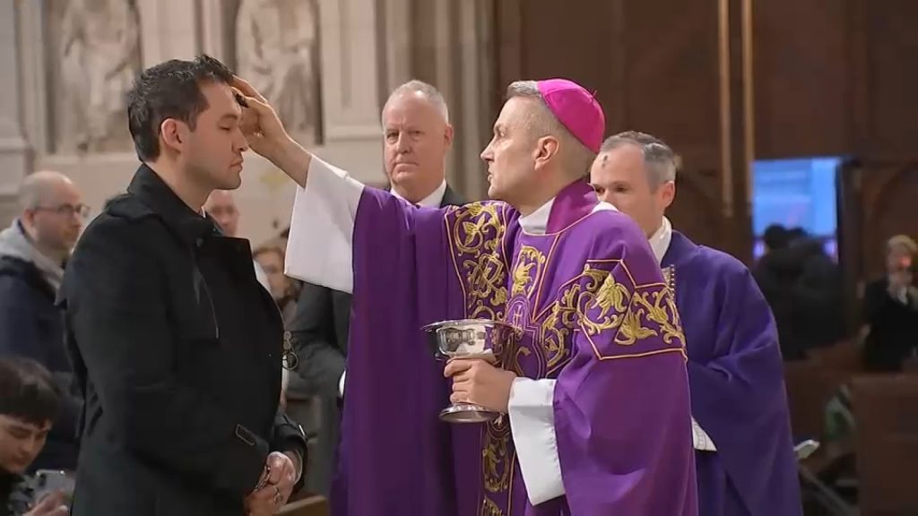 Archbishop of New York Ronald Hicks presides over Ash Wednesday services at St. Patrick's Cathedral in Midtown Manhattan
