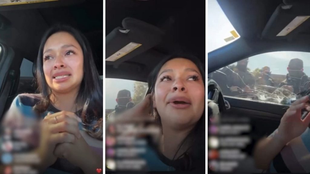 Maria Santay livestreams detainment as federal immigration agents smash car window in El Monte, California