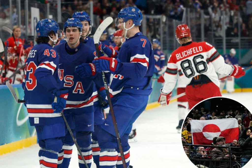 Winter Olympics 2026 hockey fans display Greenland flag during USA win over Denmark Winter Olympics 2026 hockey fans display Greenland flag during USA win over Denmark
