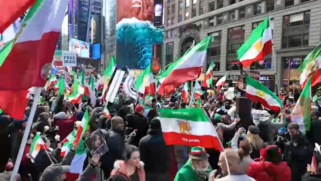 Iranians overcome with emotion, celebrate in Times Square rally