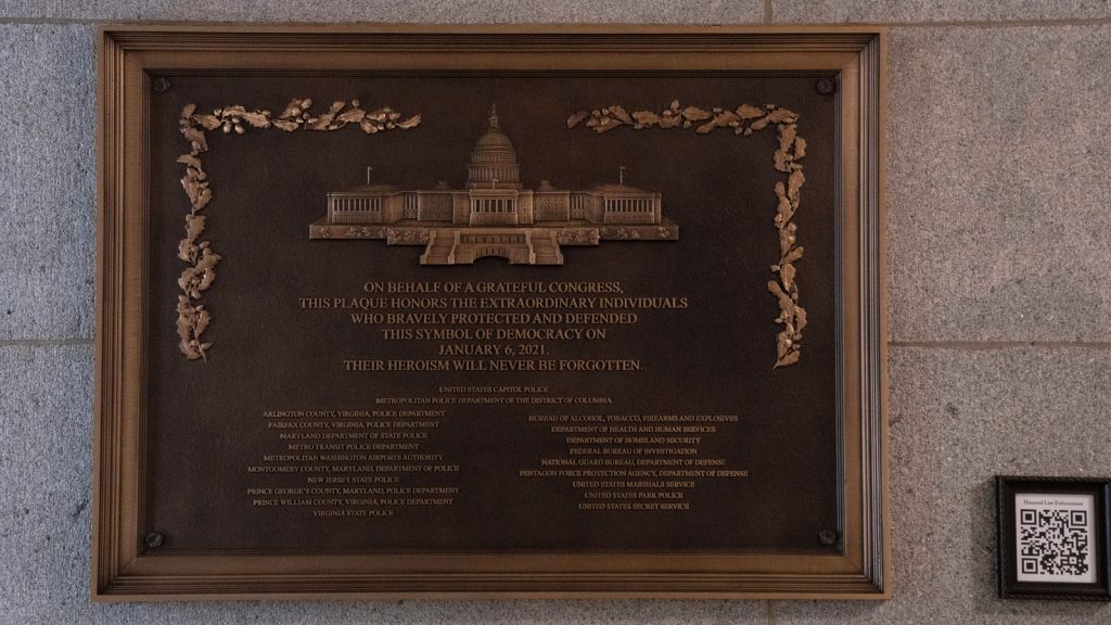 Jan. 6 plaque honoring police officers is now displayed at the Capitol after a 3-year delay