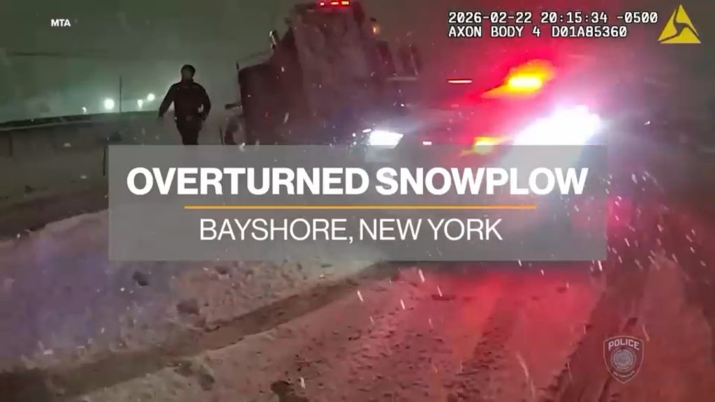 MTA Heroes: 2 MTAPD officers rescue driver from overturned snowplow leaking fuel in Bay Shore