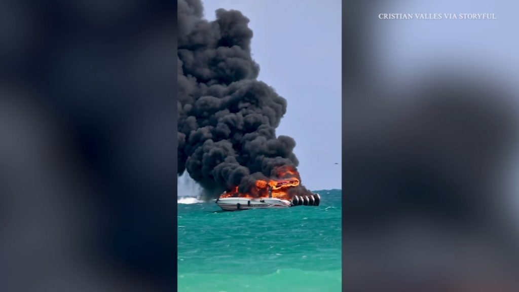 Miami boat fire: Emergency crews rescue tourists from boat on fire off Miami Beach, Florida coast Miami boat fire: Emergency crews rescue tourists from boat on fire off Miami Beach, Florida coast