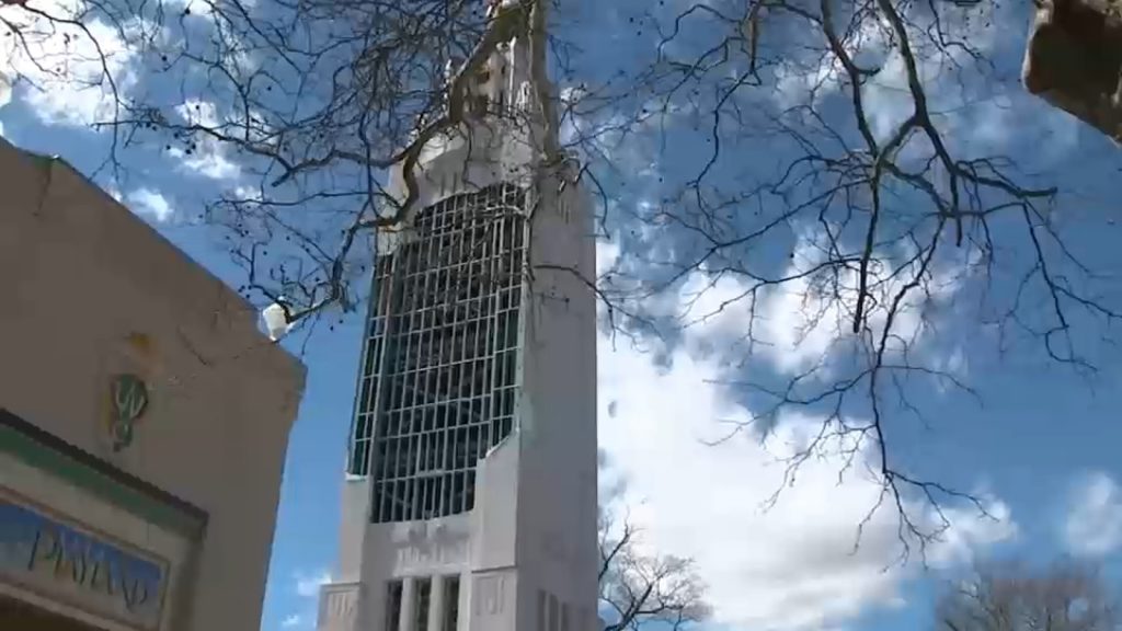 Music Tower at Rye Playland Park damaged by high winds