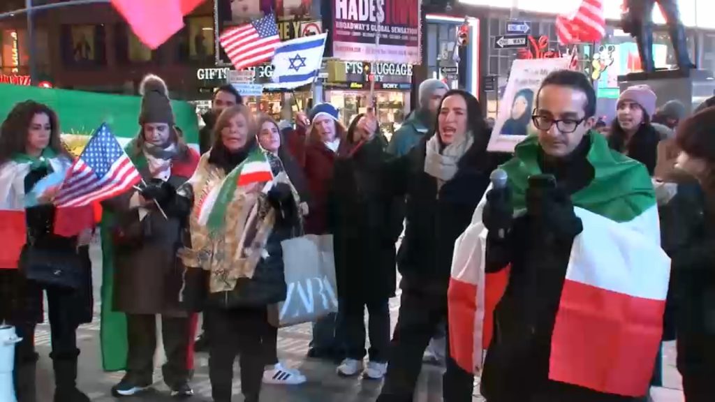 US-Iran airstrikes: NYC protests in Columbus Circle, Times Square demonstrating against attacks overseas US-Iran airstrikes: NYC protests in Columbus Circle, Times Square demonstrating against attacks overseas