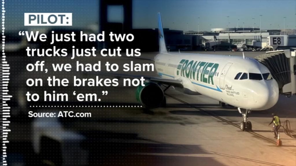 LAX close call: Frontier Airlines plane and 2 two trucks nearly collide on tarmac LAX close call: Frontier Airlines plane and 2 two trucks nearly collide on tarmac