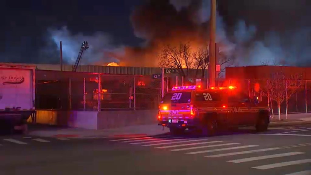 Massive fire rips through industrial complex in College Point, Queens