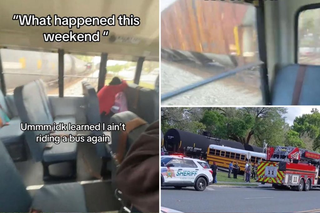 School bus driver busted after train clips packed vehicle at crossing
