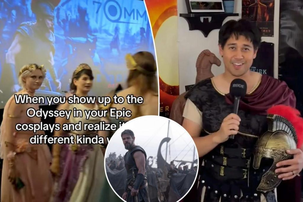 Movie buffs don cosplay fashion for ‘The Odyssey’ film debut Movie buffs don cosplay fashion for 'The Odyssey' film debut